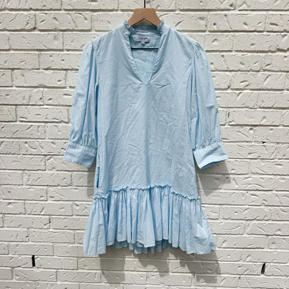 Olivia James The Label Baby Blue Ruffle Hem Mini Dress XS Preppy Easter Spring